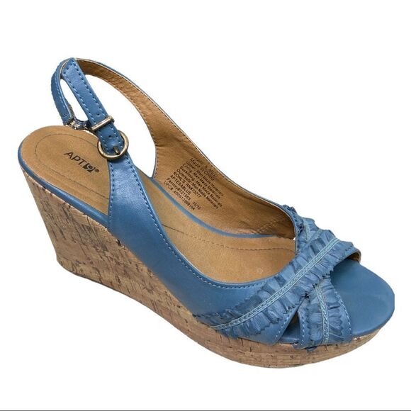 Apt. 9 Slingback Open Toe Wedge Cork Heel Sandals - Picture 1 of 10